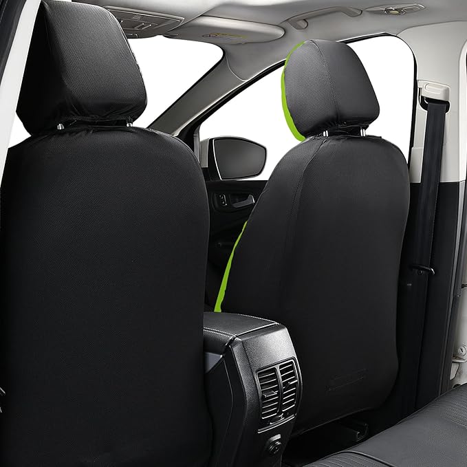 Flying Banner Synthetic Leather car seat Covers Full Set Front and Rear Bench Fashion Easy Installation Cup Holder Free (Black & Green, Low Bucket - Full Set)