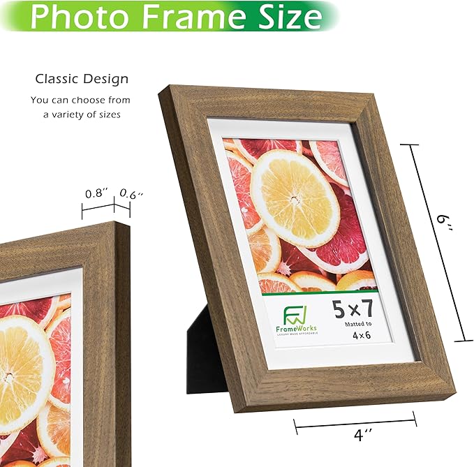 FrameWorks 2-Pack, 5x7 Matted to 4x6 Picture Frame, Dark Oak – Classic Wooden Photo Frame with Tempered Glass, Modern Matte Finish for Prints, Posters, Certificates & Wall Decor – Gallery-Ready