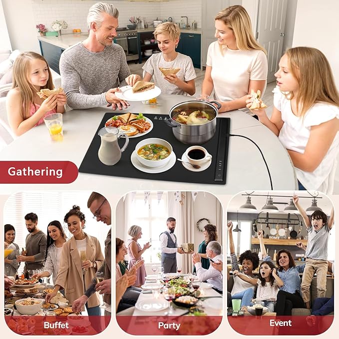 Electric Warming Tray, Full Surface Heating, Portable Food Warmer Rolling Silicone Mat, Food Warmer for Parties FeaturesFoldable Design & Fast Heating, Warming Plate for Buffet (Black)