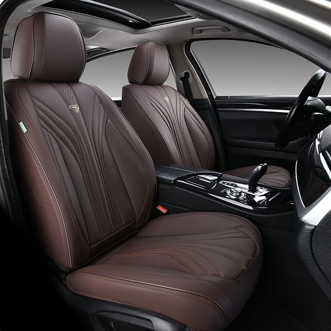FLORICH Car Seat Covers, Leather Seat Covers Full Set, 5 Seats Universal Seat Covers for Cars, Waterproof Automotive Seat Protectors, Coffee Car Seat Cushions Car Accessories for Most Cars Trucks SUV