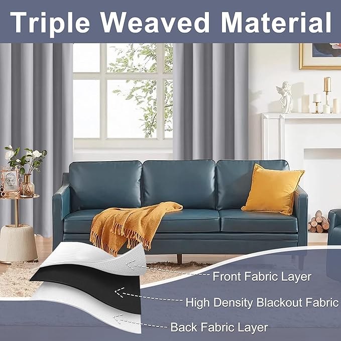 JIUZHEN Blackout Curtains for Bedroom - 60 Inch Extra Wide Thermal Insulated Room Darkening Privacy Soundproof Curtains for Living Room, Set of 2 Panels with Tiebacks, 60 x 63 inches, Silver Grey
