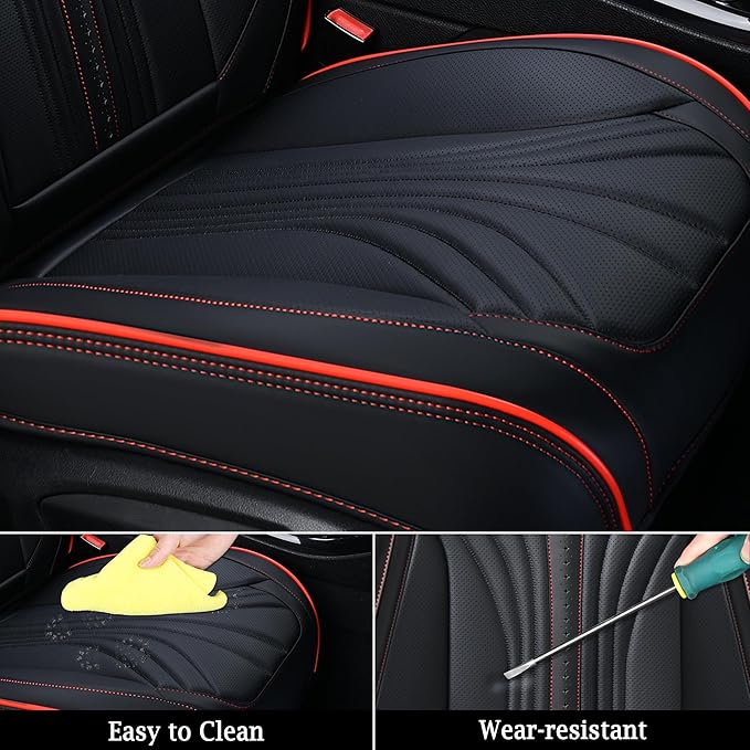 FLORICH Car Seat Covers, Front Seat Covers, 2 Pack Leather Seat Covers for Cars, Black and Red Car Seat Cushions Waterproof Automotive Driver Seat Covers Fit for Most Cars SUV Trucks