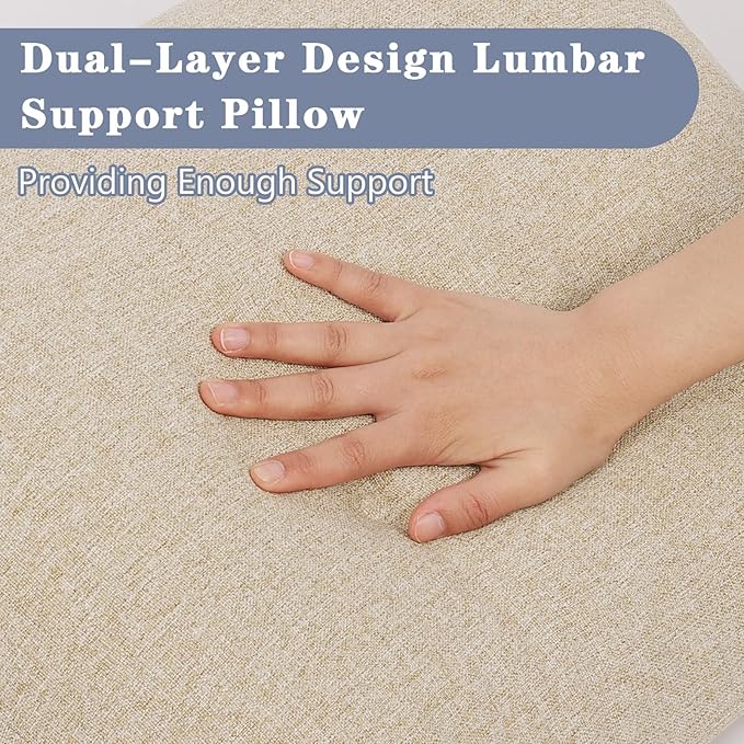 baibu Lumbar Support Pillow for Recliner, Large Memory Foam Dual-Layer Patent Design Back Support Cushion for Sofa & Gaming Chair, Ergonomic Lumbar Pillow with Machine Washable Cover, Beige