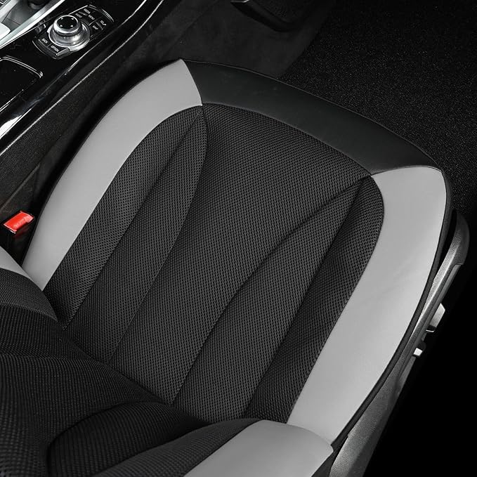 GIANT PANDA 2 Front Leather Car Seat Cover for Hyundai,3D Air Cool Mesh Thick Seat Covers Custom Fit Hyundai Sonata Elantra Santa Fe Tucson Accent Kona Palisade Genesis Venue Ioniq (Grey+Black)