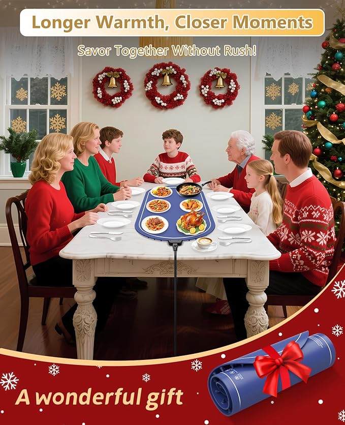 Warming Mat for Food Extra Large,Temperature Adjustable Food Warmers for Parties Buffet with Timer,Silicone Food warming trays with Heat Proof Base,Roll Up Food Heating Mat for Home & Travel(Blue)