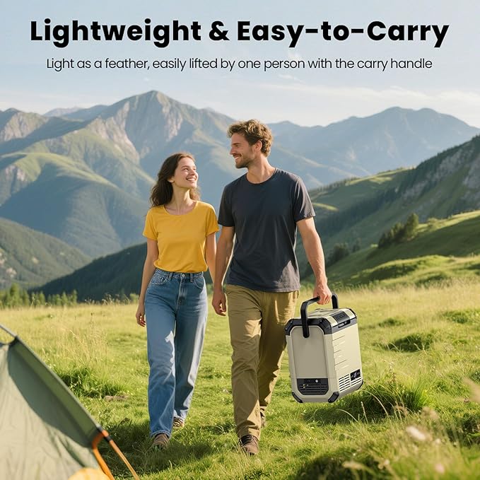 EENOUR D10 12 Volt Car Refrigerator, Portable Freezer 10.6Qt/10L Battery & Solar Powered Cooler 25W, -4~50℉, 12/24V DC, 110~240V AC, Idea for 2 People, Road Trips, Truck, Camping (Battery Included)