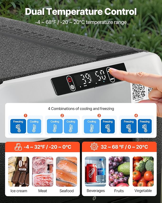 VEVOR 12 Volt Car Refrigerator, 100.4QT/95L Car Fridge, Dual Zone Portable Electric Cooler with Wheels and Handle, -4℉~68℉, 12/24V DC 100-240V AC Compressor Freezer for Outdoor, Camping, Travel, RV