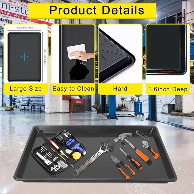 3 Pcs Extra Large Oil Drip Pan, 35.4×24×1.6Inches Oil Drain Pan for Under Car,Plastic Oil Drip Tray for Garage, Fridges, Washing Machines, Cat Litter Box,Keeps Floors Safe & Clean