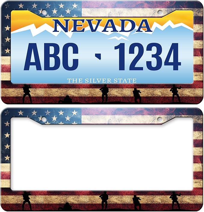 MIOAOSRT Soldiers on USA Flag License Plate Frame American Army License Plate Cover Car Tag Holder Metal License Plate Frame Fits Standard U.S.Vehicles 12x6 Inch