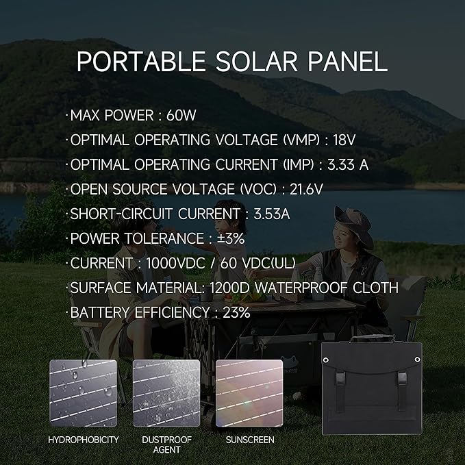 BXST 60W/18V Portable Solar Folding Battery Panel Foldable Portable Outdoor Power Charging Bag with Adjustable Stand Waterproof IP68 Suitable for Various Models of Power Stations Outdoor Camping…
