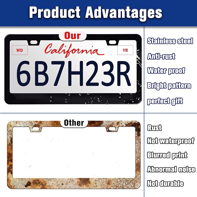 Not All Who Wander are Lost License Plate Frame Mountains Compass License Plate Holders Funny Stainless Steel Auto Accessory Bracket 2 Hole with Screws Universal Us Car License Plate Frames 6x12 Inch
