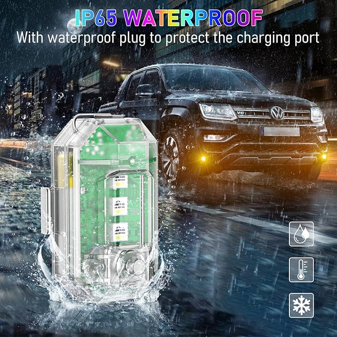 Wireless LED Lights for Car,Wireless Rock Lights with 8 Colors 10 Modes,Rechargeable LED Strobe Warning Light with Remote Control for Motorcycle,Bicycles,Drone,e-Scooter, Boats, Camping