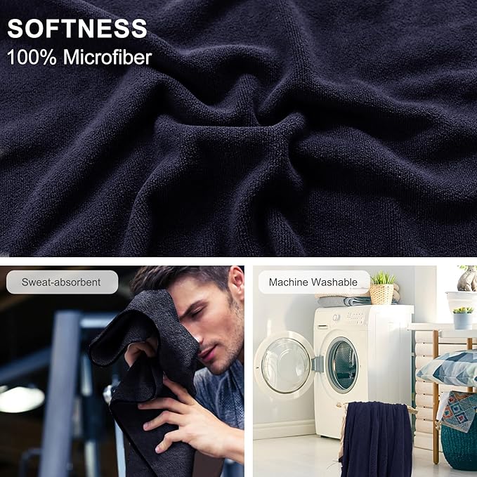 Car Seat Towel Cover, 2pcs Universal Front Seat Protector for Cars, SUVs and Trucks, Sweat Towel Car Seat Cover for Gym, Yoga, Swimming, Pets and Family Travel, Navy