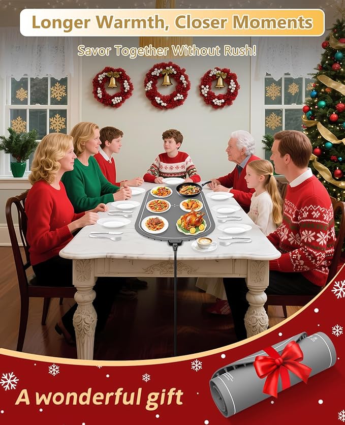 Warming Mat for Food Extra Large,Electric Food Warmers for Parties Buffet,36"x15" Food Warming Trays with Timer,Roll Up Silicone Heating Pad,Portable Kitchen Gadgets for Home Daily Use(Gray)