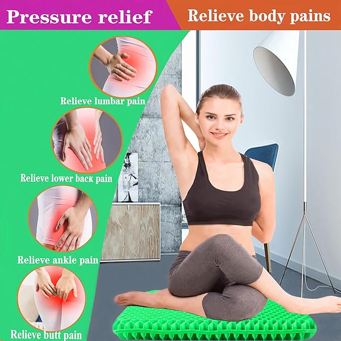 Plus Size Gel Seat Cushion, Extra Large and Thick, Seat Cushion for Pressure Relief for Back, Hip, Sciatica, Tailbone Pain, Used for Office, Wheelchair, Car, Truck, Recliner, Stadium.(Grass Green)