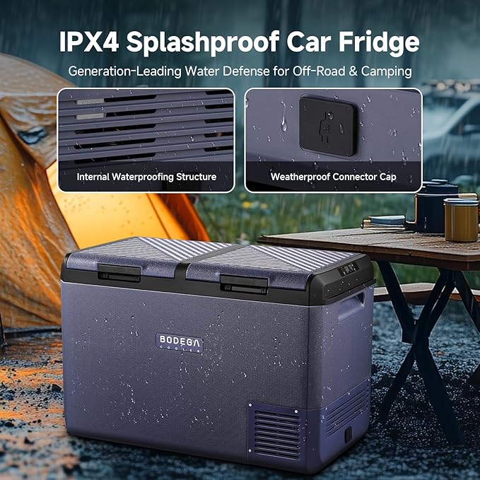 BODEGACOOLER 12 Volt Refrigerator, 100QT(95L) IPX4 Waterproof Electric Cooler, Car Fridge Dual Zone APP Control with 12/24V DC 110-240V AC, -4℉~68℉, Portable Freezer for Camping,Travel,RV,Road Trips