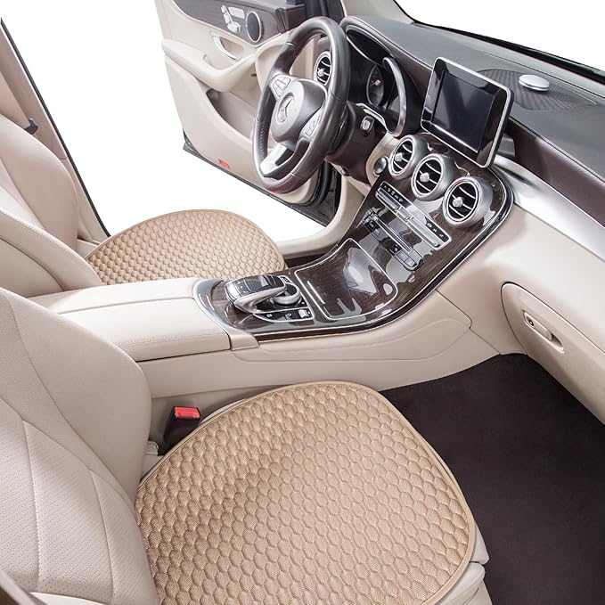 Car Seat Covers Cushion Pad,2PCS Front Bottom Seat Covers for Cars,Super Breathable,Storage Bags,Anti-Slip,Universal Automotive Seat Covers Fit for Most Sedans SUV Pick-up(2Pcs Beige)