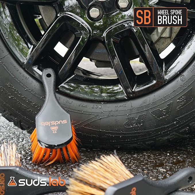 Suds Lab SB Wheel Spoke Tire Brush, Soft Bristle Wheel Cleaner Brush for Car, Truck, Motorcycle, Bike Cleaning and Detailing
