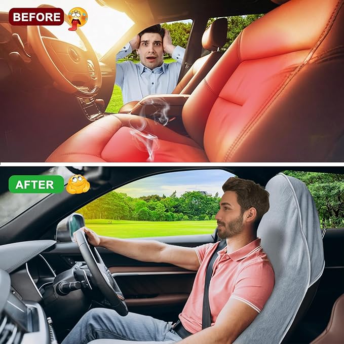 Car Seat Towel Cover, 2pcs Universal Front Seat Protector for Cars, SUVs and Trucks, Sweat Towel Car Seat Cover for Gym, Yoga, Swimming, Pets and Family Travel, Light Gray