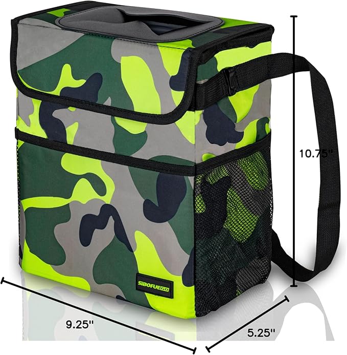 Cute Car Trash Can with Lid – Multipurpose Collapsible Trash Bin for Car, Leak-Proof Organizer, Waterproof Garbage Can with Storage Pockets & Adjustable Straps, 2 Gallons (Camo Green)