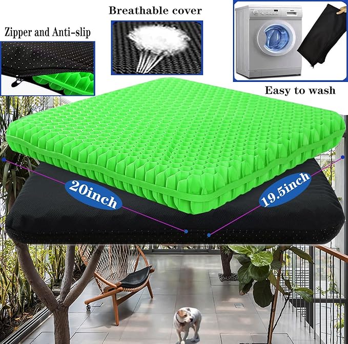 Plus Size Gel Seat Cushion, Extra Large and Thick, Seat Cushion for Pressure Relief for Back, Hip, Sciatica, Tailbone Pain, Used for Office, Wheelchair, Car, Truck, Recliner, Stadium.(Grass Green)
