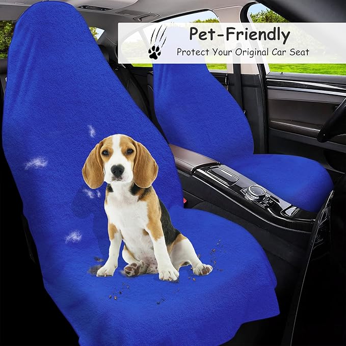 Car Seat Towel Cover, 2pcs Universal Front Seat Protector for Cars, SUVs and Trucks, Sweat Towel Car Seat Cover for Gym, Yoga, Swimming, Pets and Family Travel, Blue