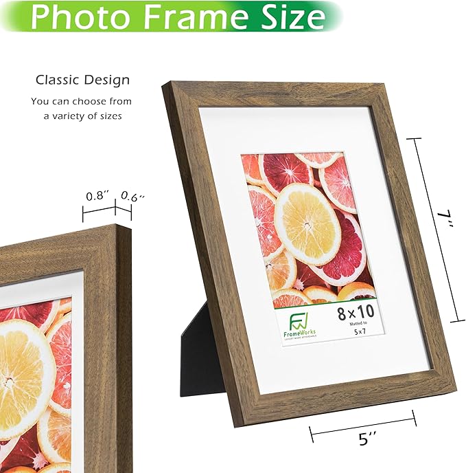 FrameWorks 2-Pack, 8x10 Matted to 5x7 Picture Frame, Dark Oak – Classic Wooden Photo Frame with Tempered Glass, Modern Matte Finish for Prints, Posters, Certificates & Wall Decor – Gallery-Ready