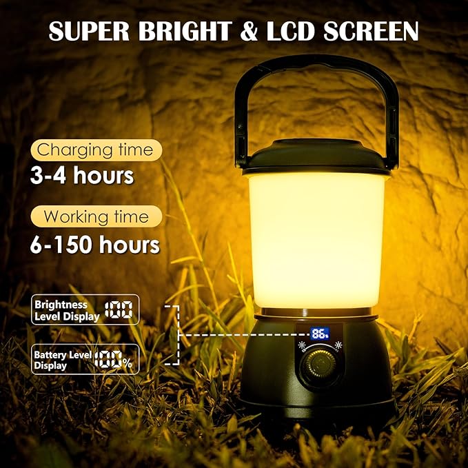 LED Camping Lantern Rechargeable, 5200mAh Camping Lights up to 150 Hours & 5 Light Modes, IPX5 Waterproof, Camping Tent Light for Power outages, Hurricane, Hiking, Emergency, and Home