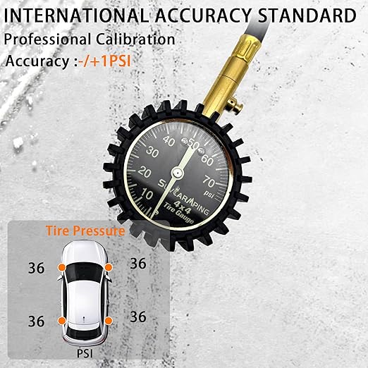 SUVCARMPING 100 PSI Tire Pressure Gauge Accurate Air Pressure Gauge (±1%), for Tires with Large Glow Dial, Valve Cap and Valve Core Tool, Black