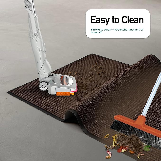 MaxMat® Extra Large Floor Mat - Heavy Duty, Waterproof, Low-Profile, Easy to Clean, Commercial Grade Doormat (3 x 10 Feet, Brown, MXM-RIB0310BR)