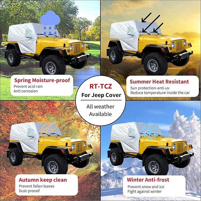 RT-TCZ Car Rain Snow Sunshade Cover Accessories for 1997-2006 Jeep Wrangler TJ Windproof Dustproof Scratch Resistant Outdoor UV Protection Auto Cover