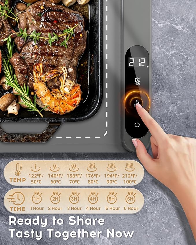 Warming Mat For Food 500W Graphene High-Tech 5s Rapid Food Warming Mat,6-Temp And 6h Timer Food Warmer,Auto Shut Off Chafing Dishes For Buffet,Roll Up Food Warmers For Parties Buffet Grey