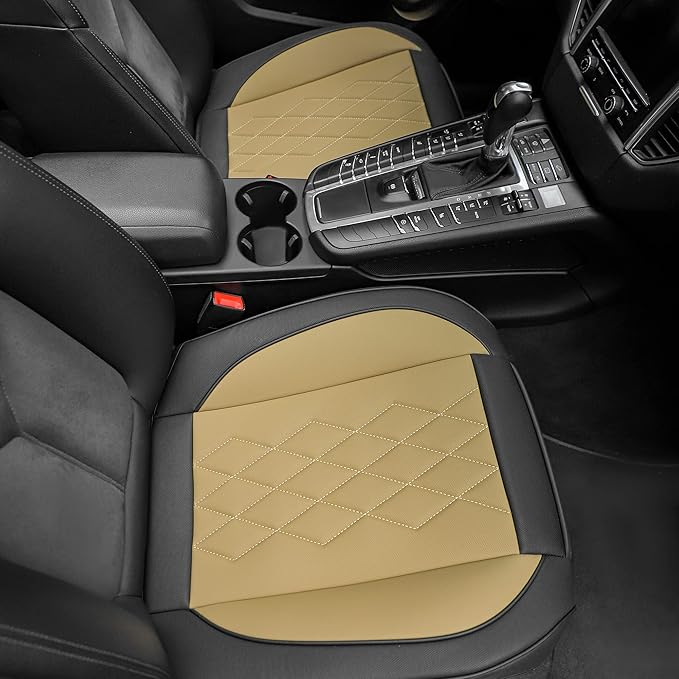 JOJOBAY Leather Car Seat Cover,Bottom Seat Covers for Cars,Front Seat Protector,Fit for 95% of Vehicles - Padded,Anti-Slip,Premium Leather(1 PC,Beige Two Tone)