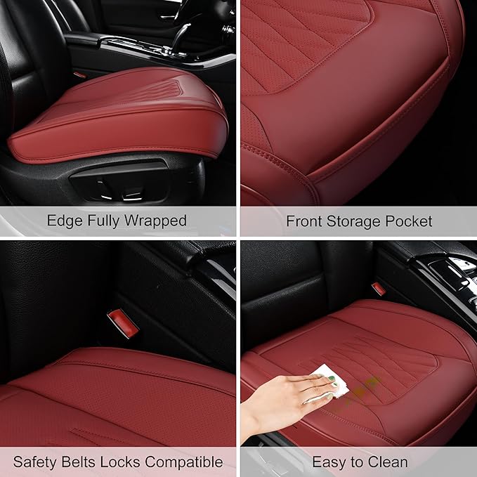 Front Car Seat Bottom Covers 2 Pack, Universal Auto Seat Cushions, Nappa Leather Full Wrapping Edge Compatible with Most of Vehicles - SUVs/Sedans/Pickup Trucks, Wine Red
