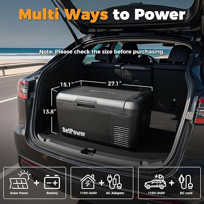 Setpower RF30 Electric Cooler 12V Car Refrigerator With APP Control,32QT(30L) Dual Zone 12 Volt Fridge Freezer, Portable Refrigerator Plug in Cooler for Car,Camping,Vehicles,RV,SUV,Truck,Travel