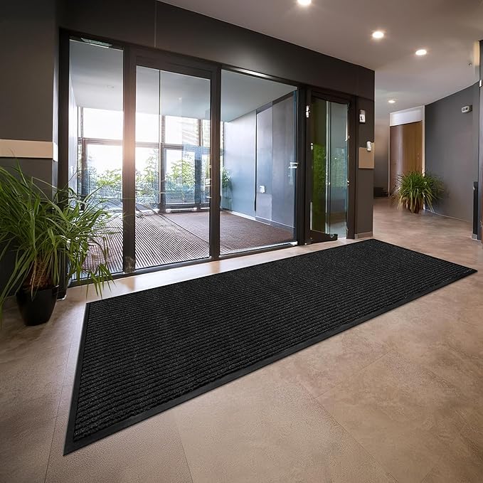 MaxMat® Commercial Floor Mat - Heavy Duty, Large Sizes, Indoor/Outdoor, Waterproof, Low-Profile, Easy to Clean Doormat (6 x 2 Feet, Black, MXM-RIB0026BK)