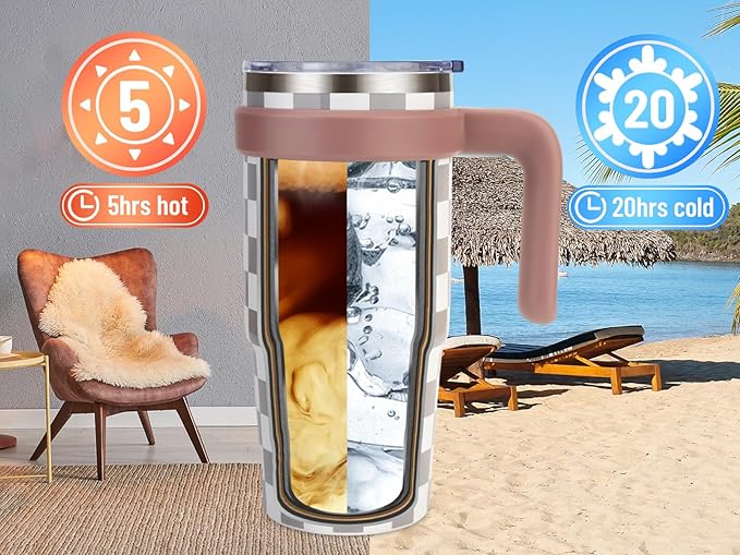 Zukro 24 oz Insulated Tumbler with Handle and Straw - Leakproof Stainless Steel Cup with Lid - Double-wall Travel Coffee Mug Keep Drinks Hot and Cold - Dishwasher Safe & Fit in Cupholder