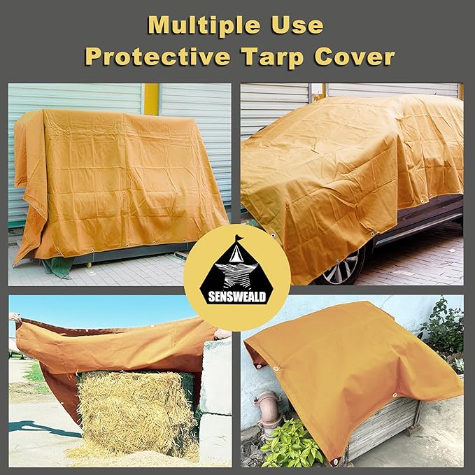 2 Pack Small Heavy Duty Canvas Tarp 4x5 Feet 16oz Water-Resistant Canvas with Grommets,Tear Resistant, Durable, Multipurpose Protective Tan Tarp Cover for Camping, Tent, Car
