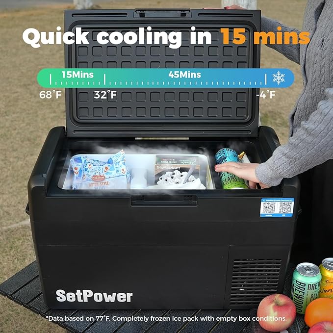 Setpower RF25 12V Refrigerator 27 Quart Portable Electric Cooler for Vehicles Car Freezer With 12/24V DC Car Refrigerator 12V Portable Fridge for Car Camping Truck Van RV SUV Road Trip Travel