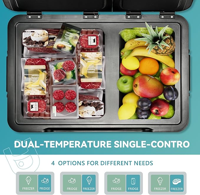 EUHOMY 12 Volt Refrigerator, 58QT Dual Zone Electric Cooler APP Control, Car Refrigerator with 12/24V DC 110-240V AC, Car Fridge -4℉~68℉, Portable Freezer Aluminum Interior for Camping,Trip,Home,Truck