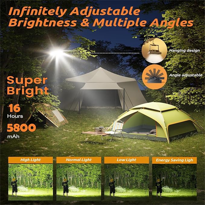 LED Solar Portable Camping Lights with Magnetic dimmable, 2000LM Solar Rechargable Camping Lanten with Stand, IP67 Wateproof, 5 Light Modes Portble Flood Light,Work Lights for Indoor Outdoor