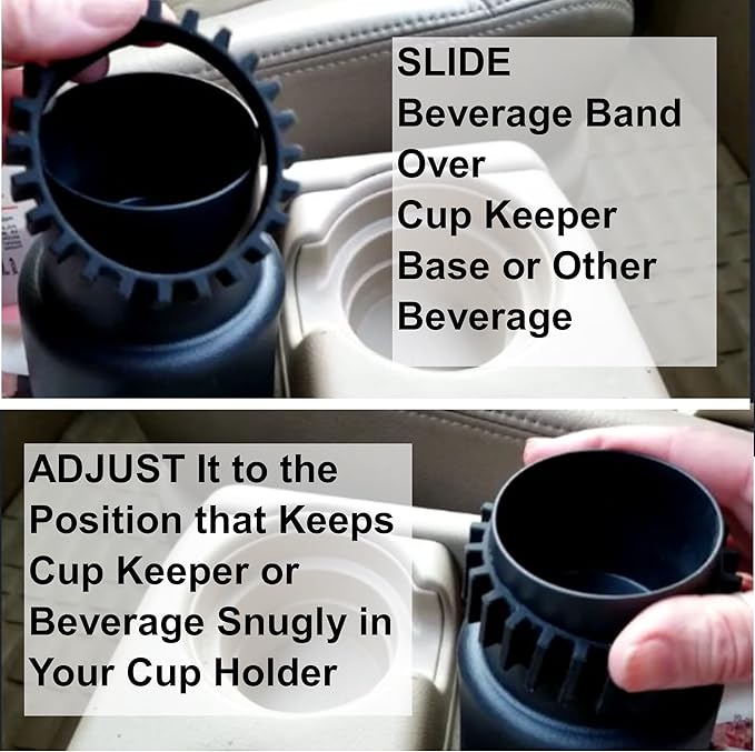 Cup Keeper Plus-2 PK W/Beverage Bands Car Cup Holder Adapter Expands to Hold Larger Beverage Containers up to 3.7" Diameter/Fits 32 oz Flasks & Water Bottles Gray
