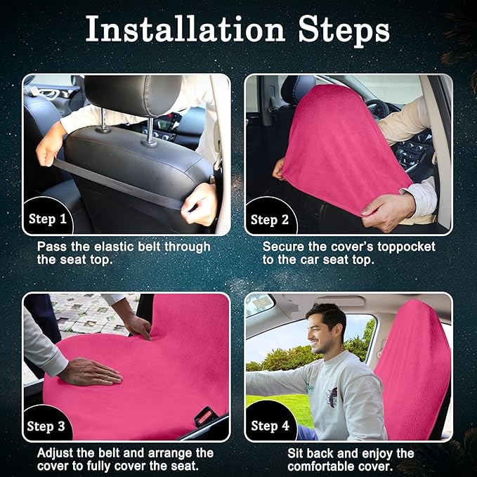 Car Seat Towel Cover, Universal Front Seat Protector for Cars, SUVs and Trucks, Sweat Towel Car Seat Cover for Gym, Yoga, Swimming, Pets and Family Travel, Dark Pink, 2 Pack