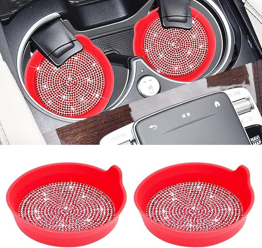 Amooca Car Cup Coaster Universal Non-Slip Cup Holders Bling Crystal Rhinestone Car Interior Accessories 2 Pack Red Whole Rhinestone