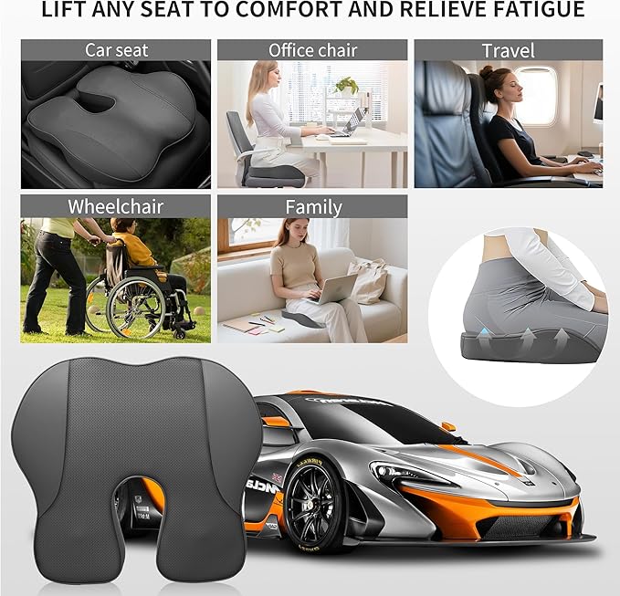 Car Seat Cushions for Driving Memory Foam Office Chair Seat Cushion Sciatica Pain Relief Pillow for Truck SUV