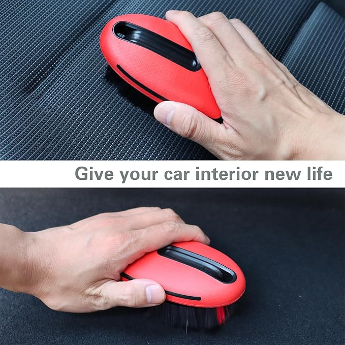 Carpet and Interior Cleaning Brushes, car Cleaning Brushes, Carpet Washing Brushes, Hard Bristle Detail Brushes, car and Home Interior Leather Brushes (Red)