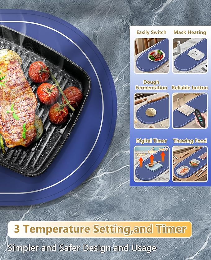 Warming Mat for Food Extra Large,Temperature Adjustable Food Warmers for Parties Buffet with Timer,Silicone Food warming trays with Heat Proof Base,Roll Up Food Heating Mat for Home & Travel(Blue)