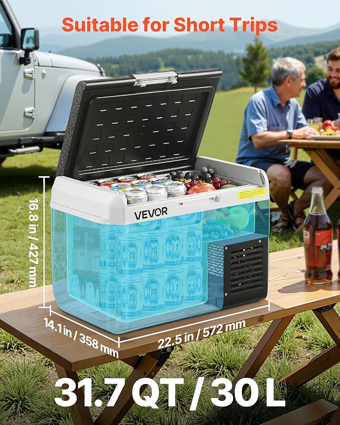 VEVOR 12 Volt Car Refrigerator, 31.7QT/30L Car Fridge, Portable Electric Cooler with -4℉~68℉ Adjustable Temperature, 12/24V DC and 100-240V AC Compressor Freezer for Outdoor, Camping, Travel, RV