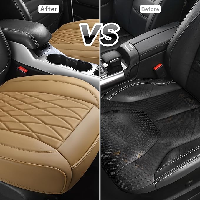 CAR Pass 2 Pack Front Car Seat Covers, Bottom Seat Covers Full Wrapped with Storage Pocket, Anti Slip Car Seat Protectors, Waterproof Seat Cushion Pad Universal Fit Sedan SUV Truck, Dark Beige