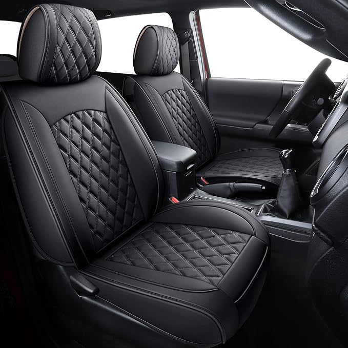Aierxuan Toyota Tacoma Seat Covers Custom Fit 2005-2025 TRD Pro Magnetic Gray Limited SX Package Double Cab Pickup Truck Waterproof Leather Front Car Cushions(2 PCS Front, Black)